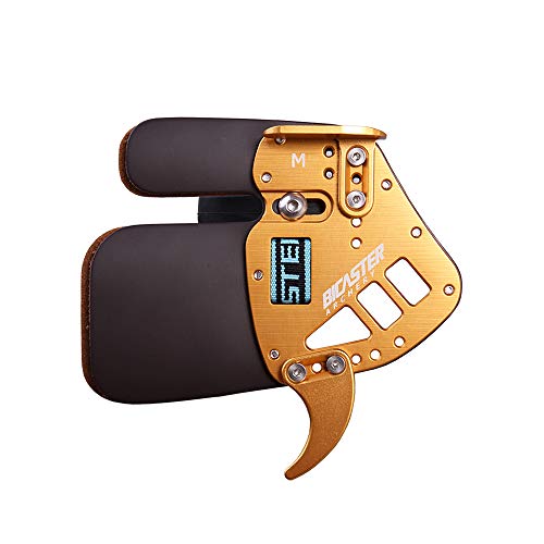 Bicaster Protector de lengüeta para Dedo con Arco (Cuero auténtico y Aluminio) (Oro, S)