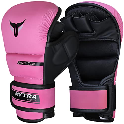 Mytra Fusion 7-oz Mujeres Guantes MMA Palma ventilada Abierta Guantillas MMA (M, Pink)
